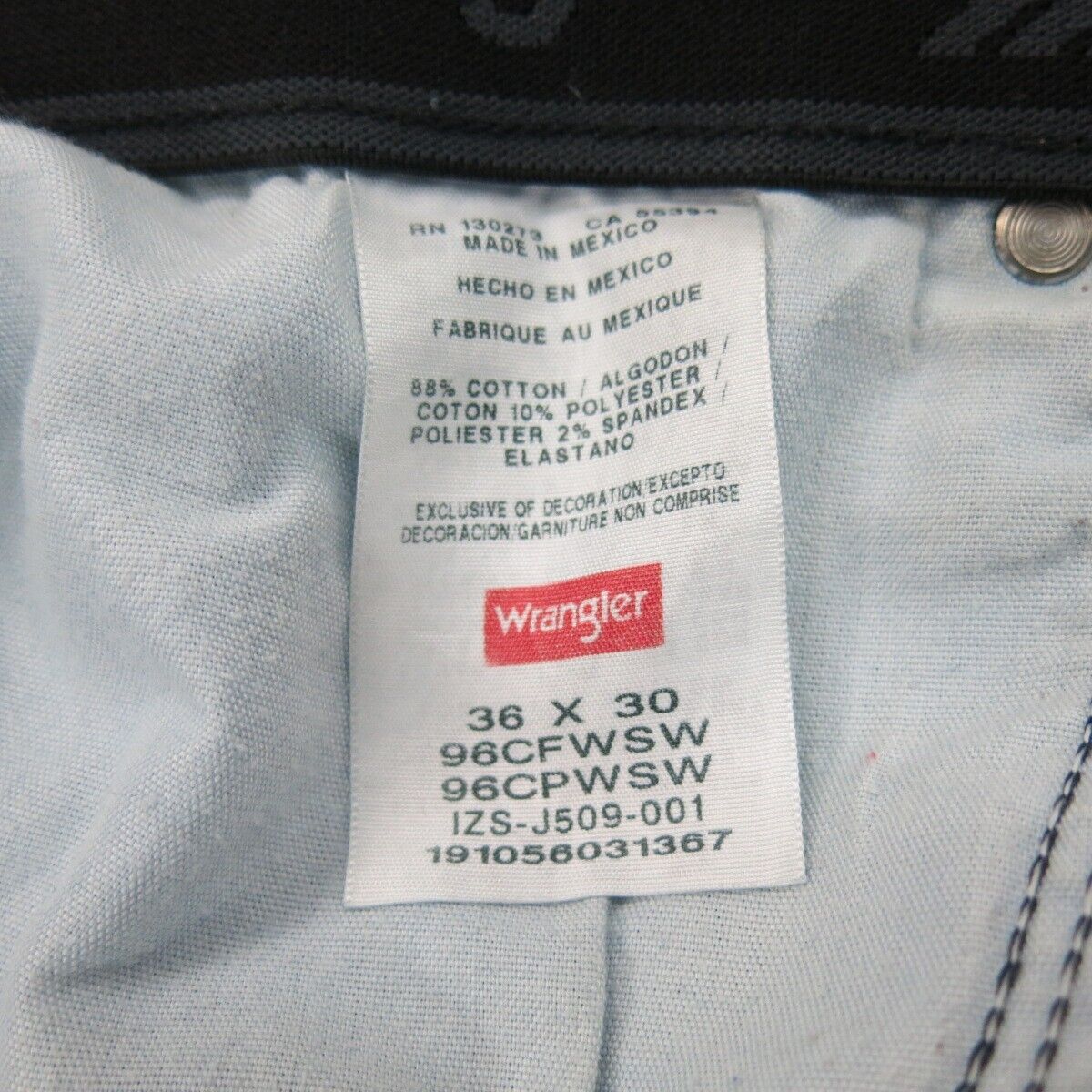 Wrangler Mens Jeans Straight Leg High Rise Stretch Cotton Blue Size W36XL30
