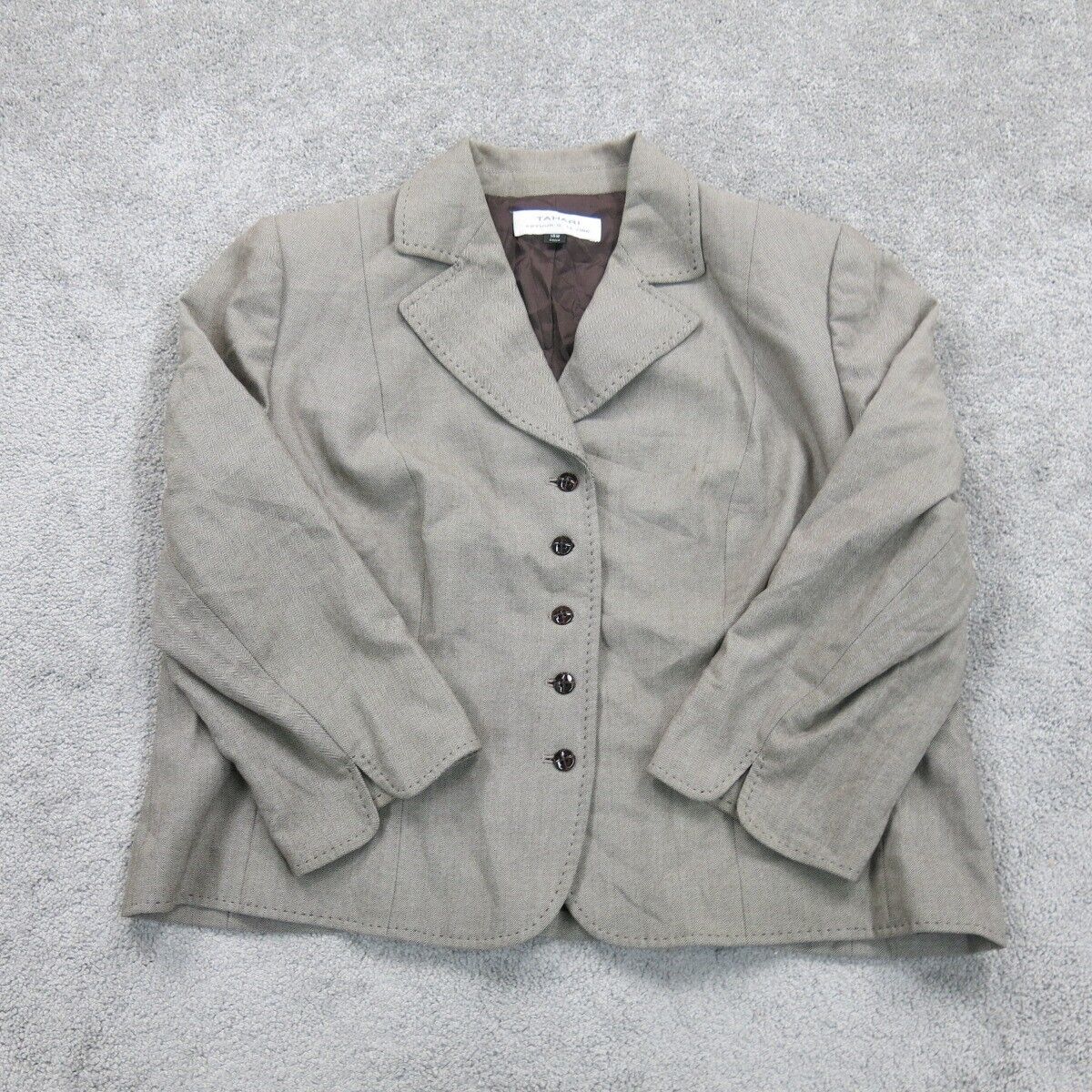 Tahari Womens Blazer Coat Single Breasted Long Sleeve Pocket Gray Size 14W