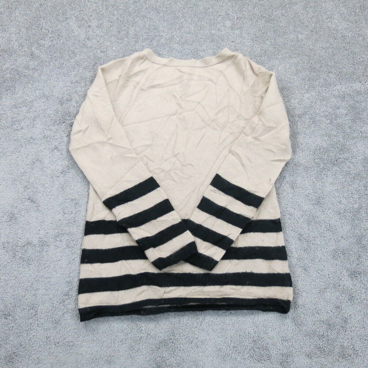 Banana Republic Women Pullover Sweater Round Neck Long Sleeve Ivory Black Size M
