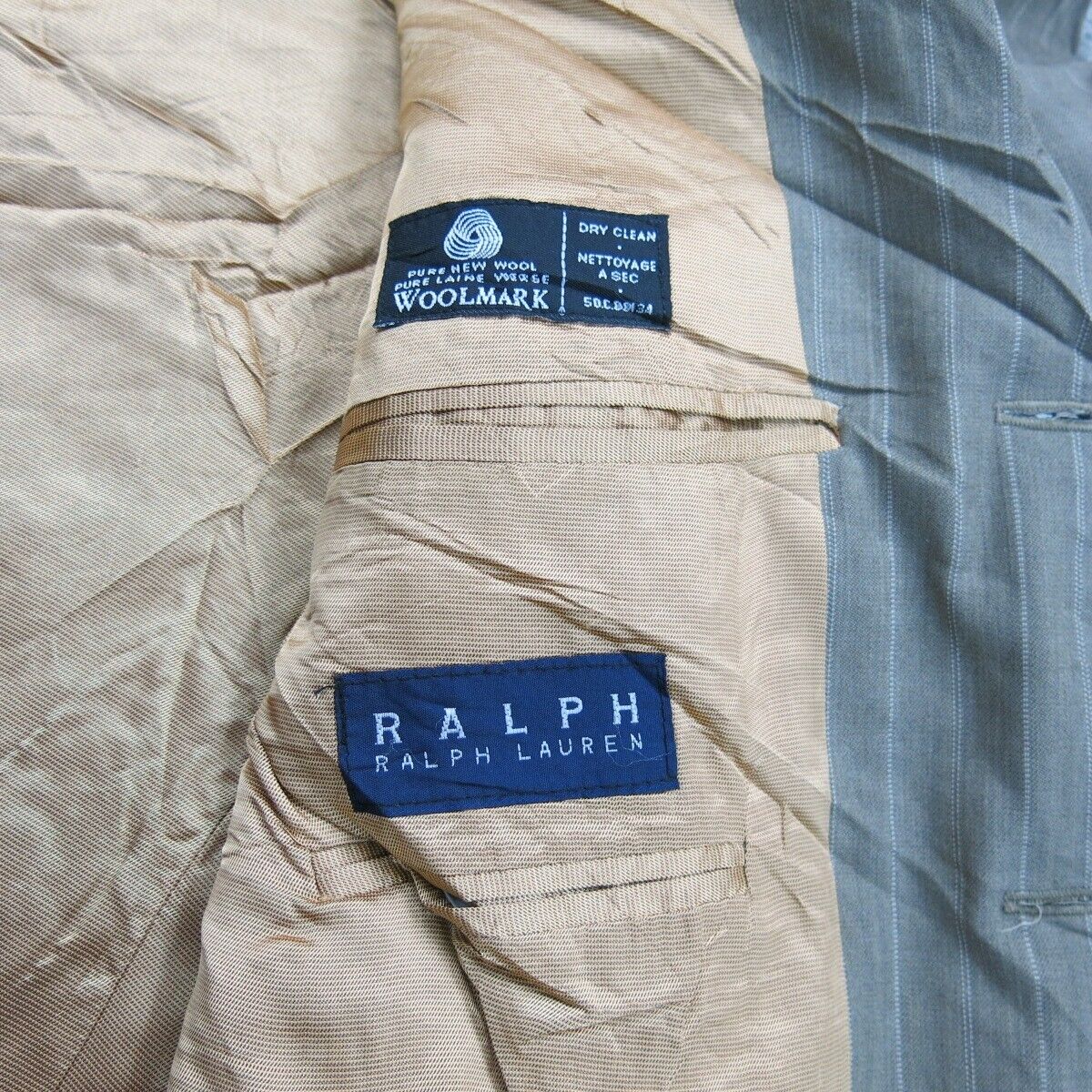 Ralph Lauren Mens Blazer Coat Striped Single Breasted Long Sleeve Clay Gray 42R
