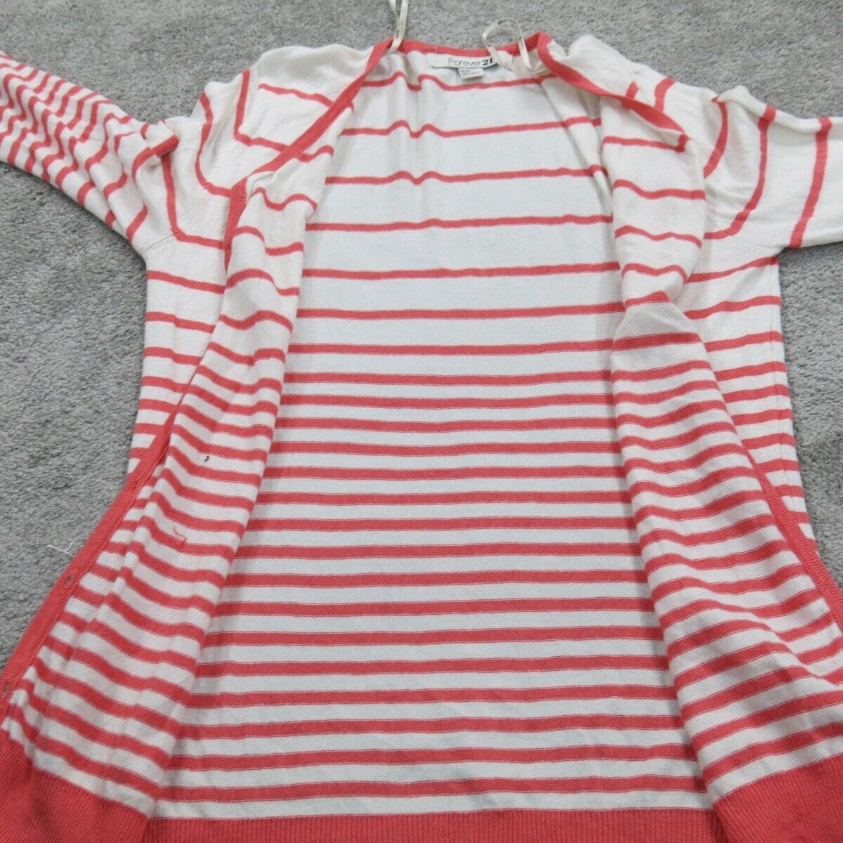 Forever 21 Womens Cardigan Sweater Striped Long Sleeve White Pink Size Medium