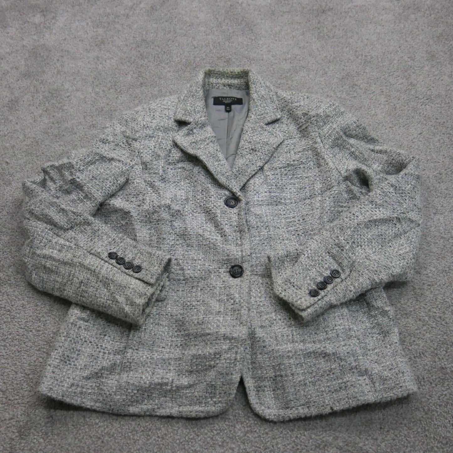 Talbots Womens Single Breasted Tweed Blazer Coat Long Sleeve Gray Size 16P
