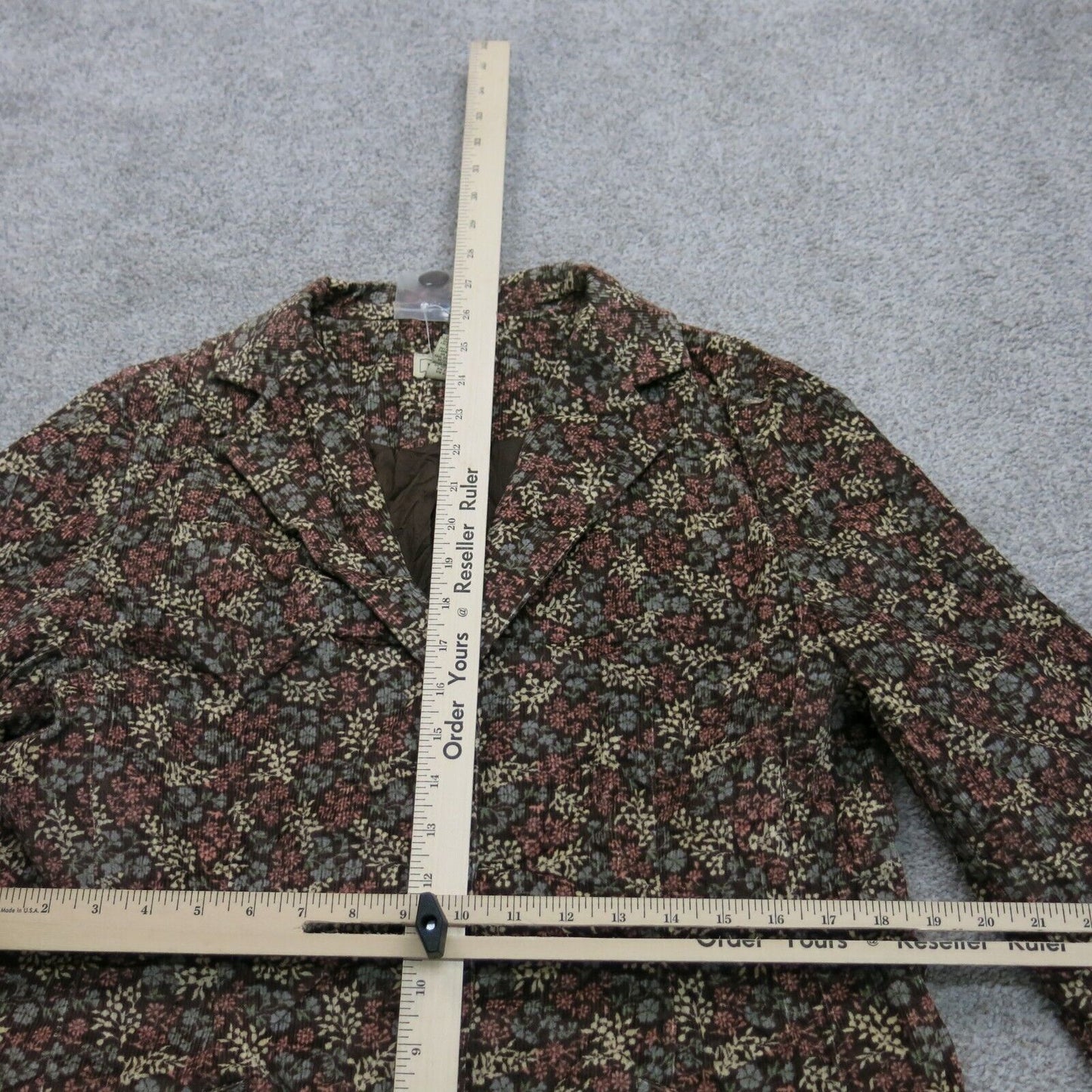 L.L.Bean Womens Floral Blazer Coat Single Breasted 100% Cotton Brown Size 12