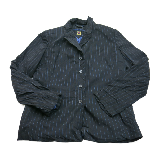 Tommy Hilfiger Women Striped Blazer Coat Single Breasted Long Sleeve Black SZ 6