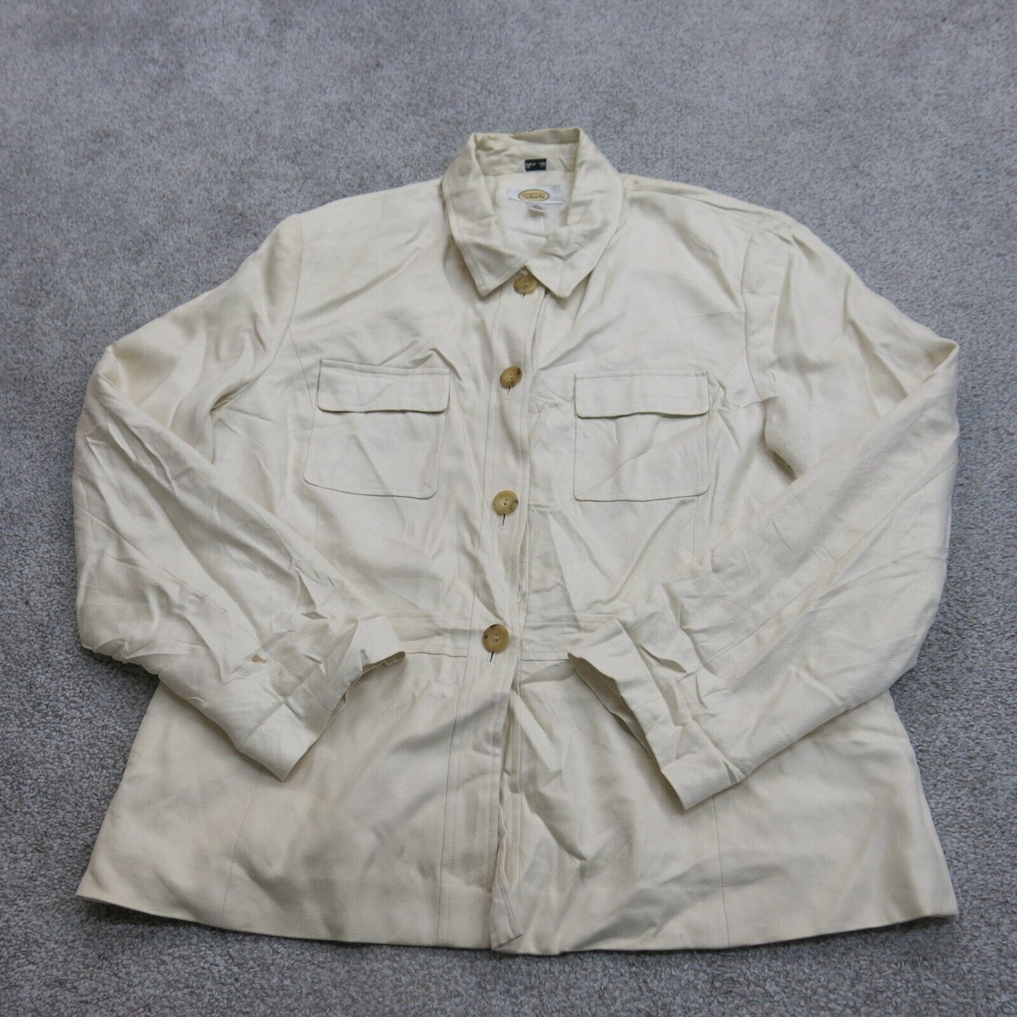 Talbots Womens Button Up Jackets Long Sleeve Collared Pockets Beige Size 16
