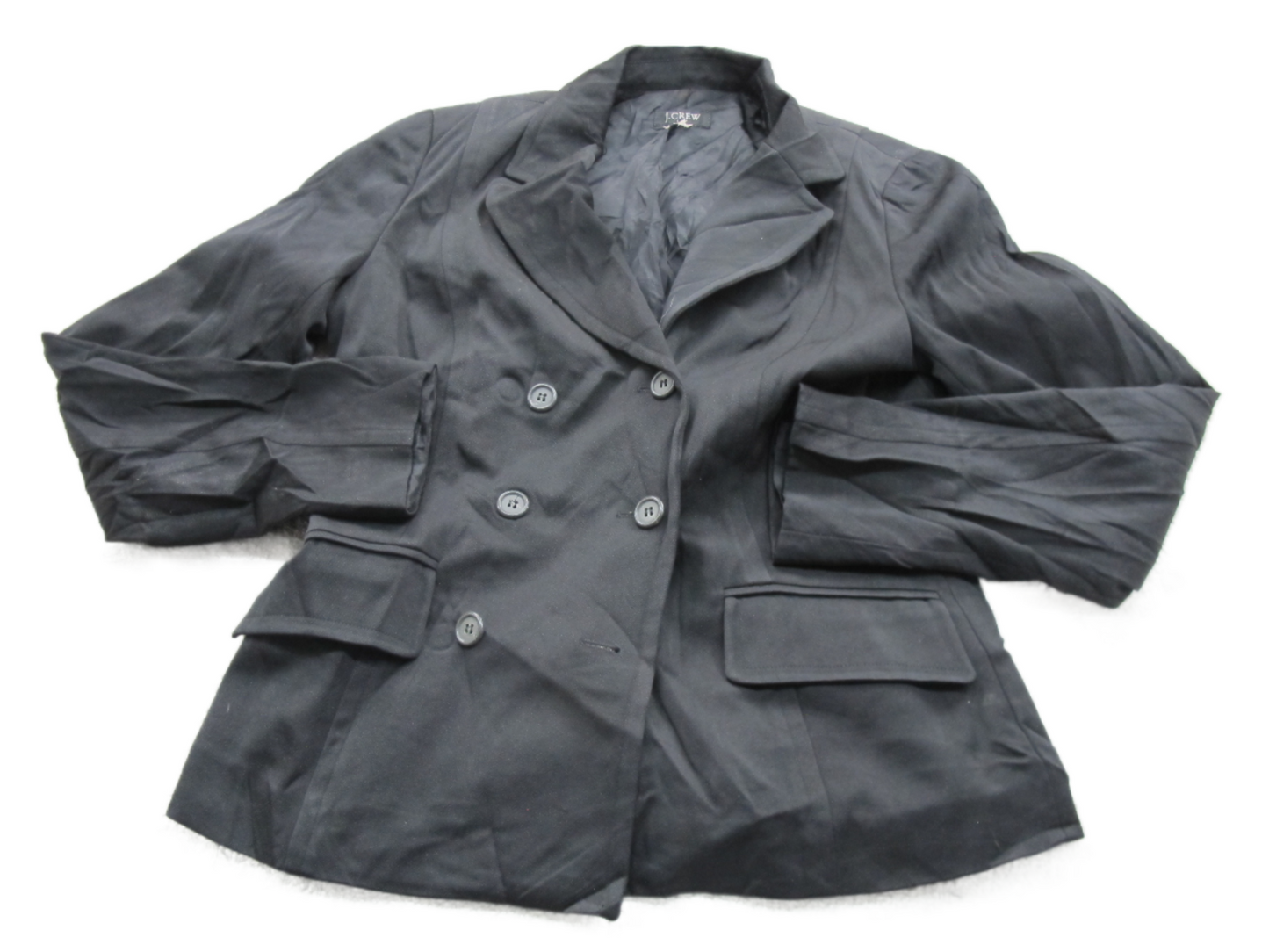 J. Crew Womens Blazer Coat Double Breasted Long Sleeve Pockets Black Size L23