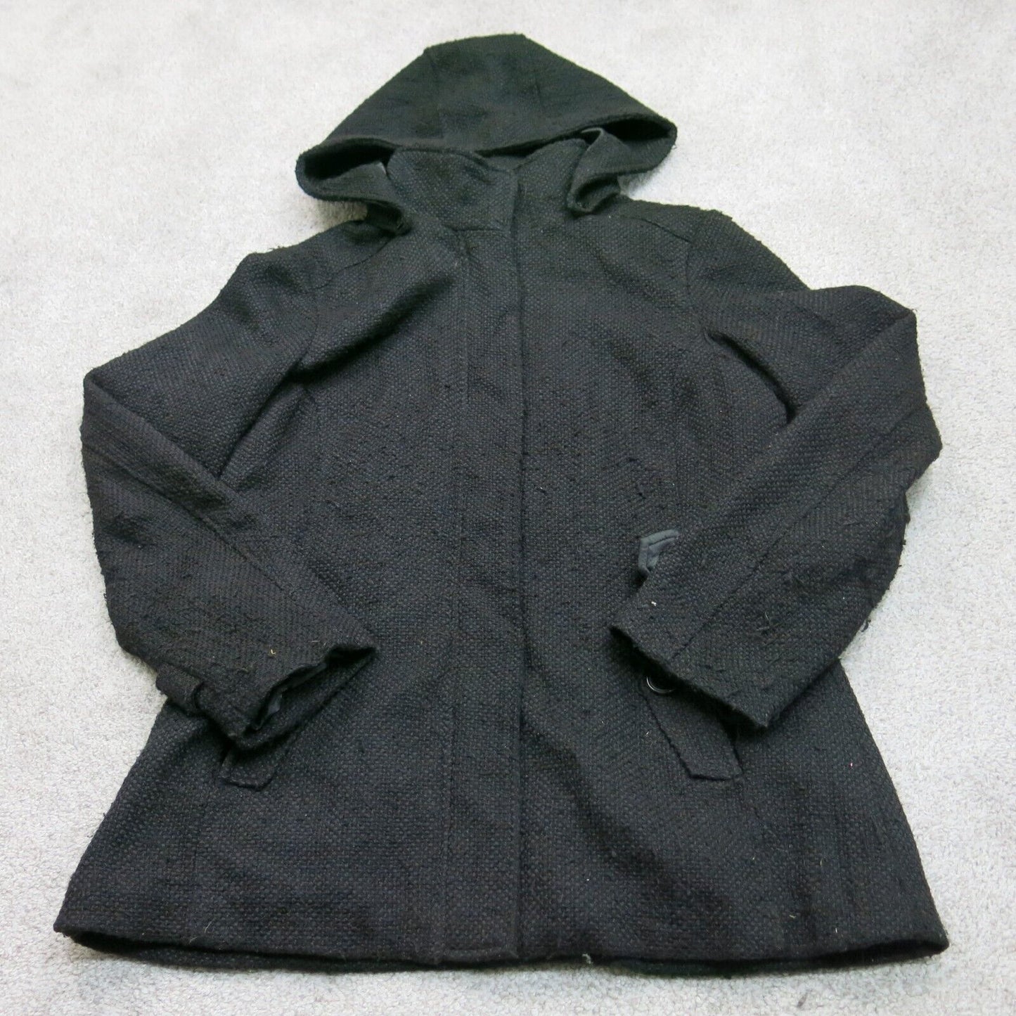 Nicole Miller Womens Hooded Sweater Open Front Long Sleeve Black Size Large