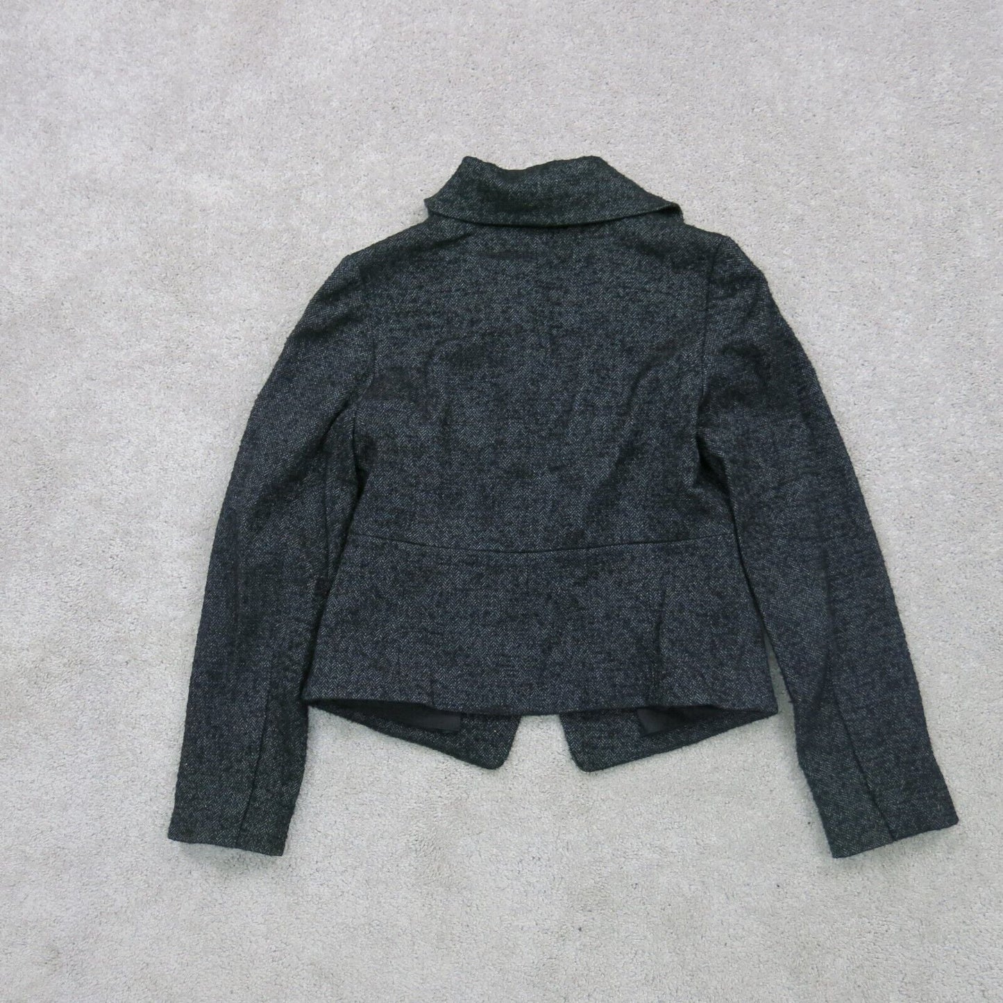 Ann Taylor Womens Blazer Coat Tweed Single Breasted Long Sleeves Black Size 4