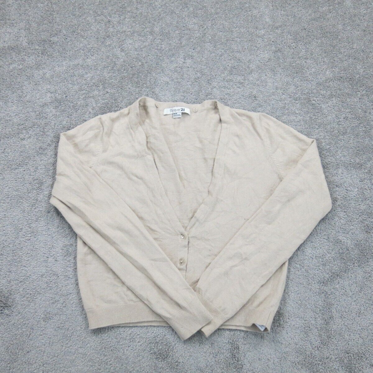 Forever 21 Womens Cardigan Sweater Front Button Long Sleeves Ivory Size Medium