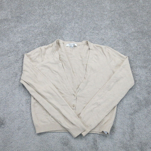 Forever 21 Womens Cardigan Sweater Front Button Long Sleeves Ivory Size Medium