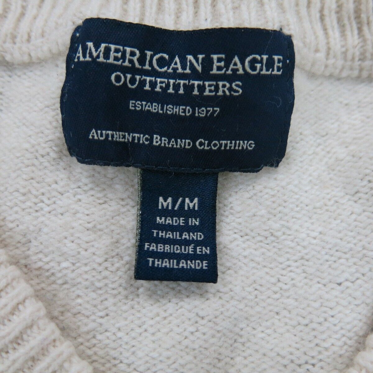American Eagle Mens Pullover Sweater V-Neck Long Sleeve Ivory Size Medium