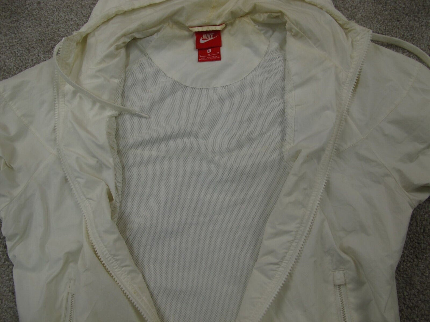 Nike Womens Windbreaker Jacket Full Zip Long Sleeves Drawstring White SZ Medium
