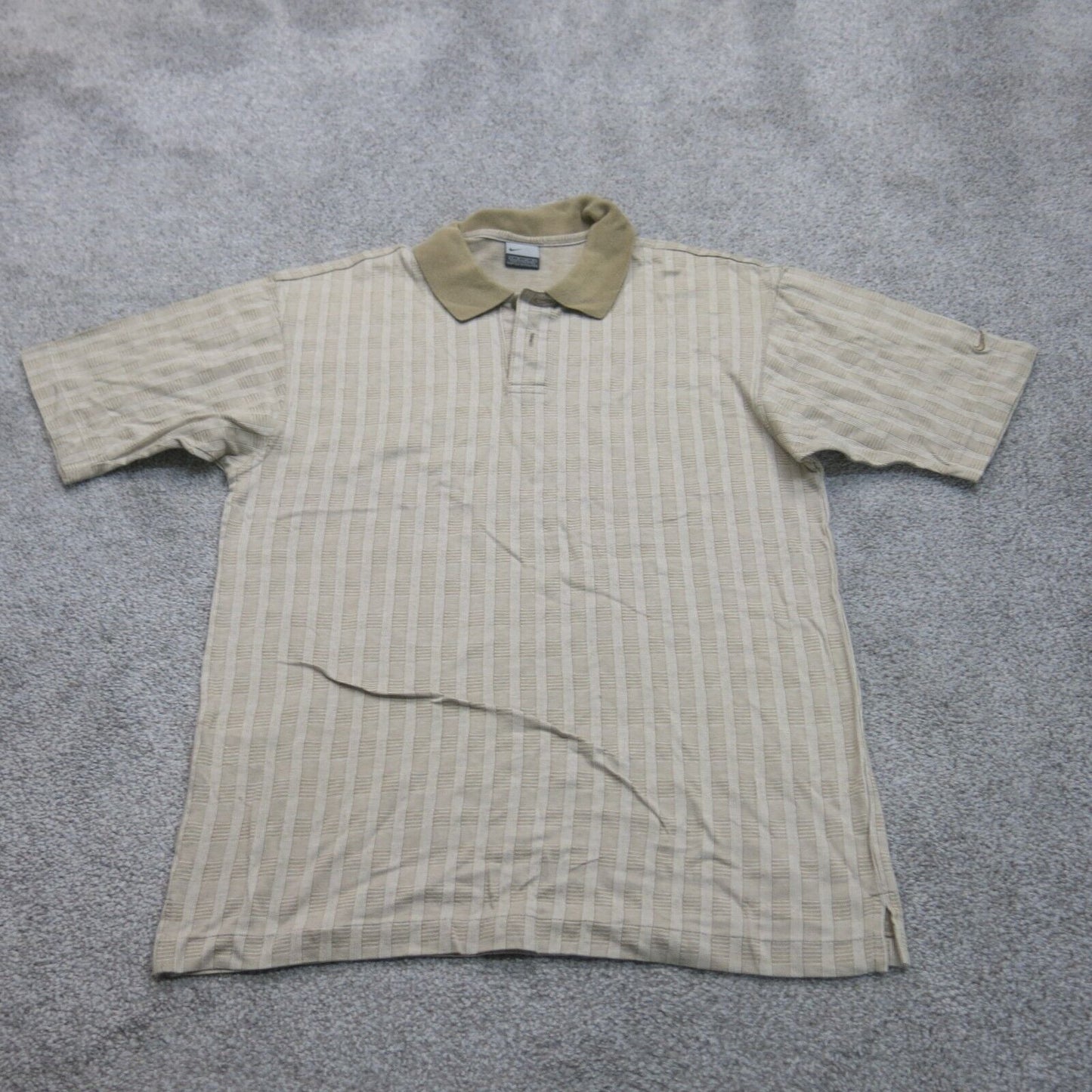Nike Mens Polo Shirt Short Sleeves Side Slit Front Button Beige Size Small