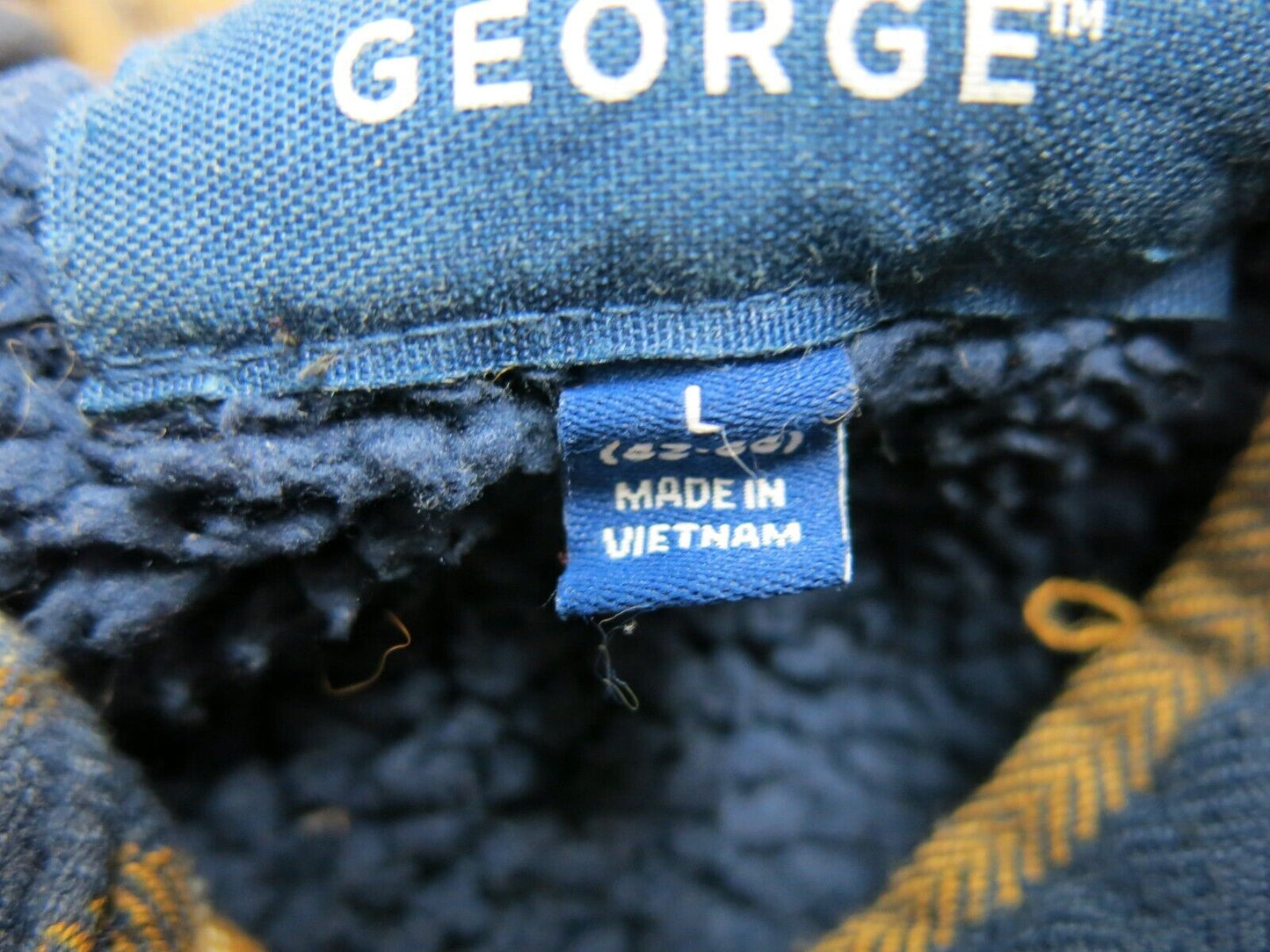 George Men Windbreaker Jacket Coat Front Button Long Sleeves Blue Brown Size L