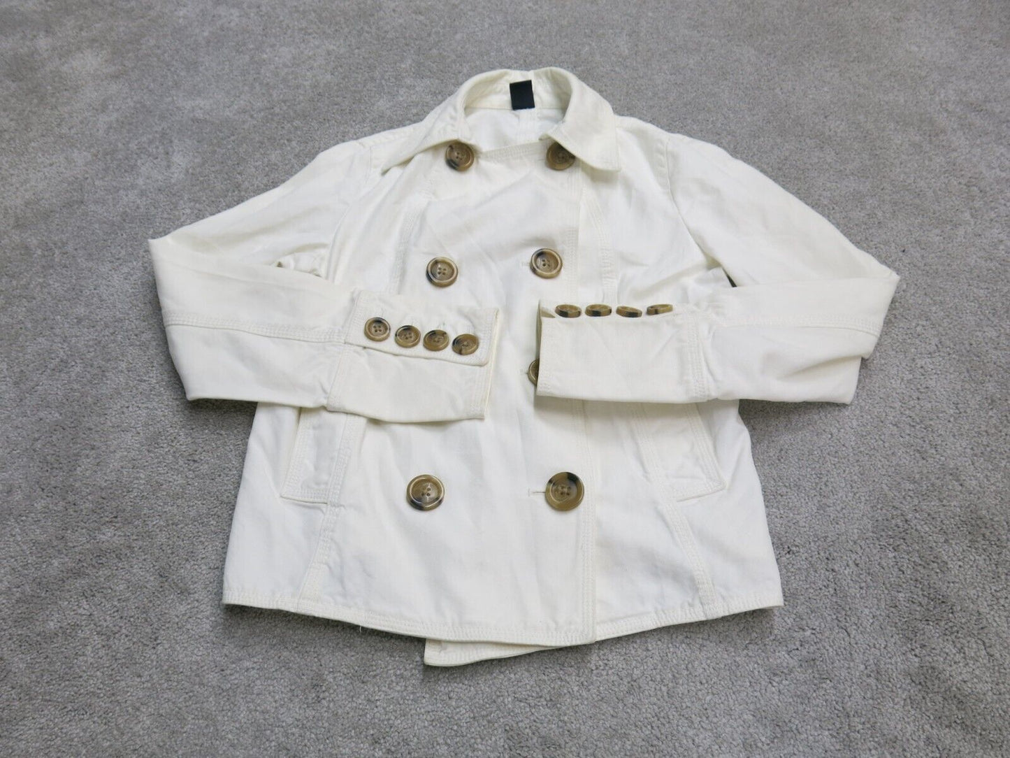 Gap Mens Pea Coat Double Breasted Long Sleeve Pockets Ivory Size Medium
