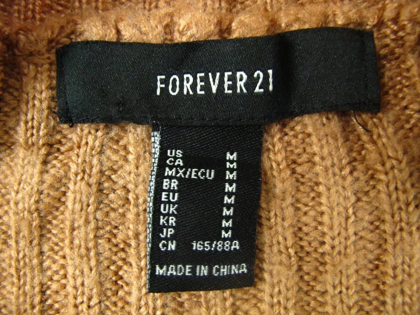 Forever 21 Women Pullover Sweater Knitted Long Sleeve Round Neck Brown SZ Medium