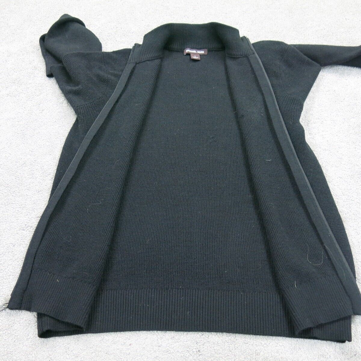 Michael Kors Womens Full Zip Up Sweater Jacket Long Sleeves Solid Black Size L