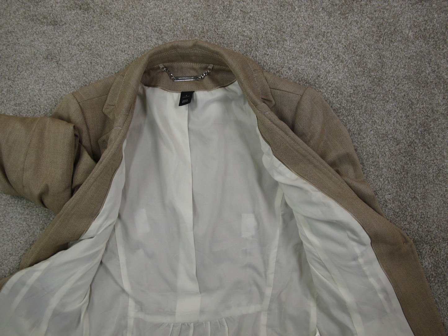 White Black Womens Blazer Coat Single Breasted Long Sleeves Tan Brown Size 4