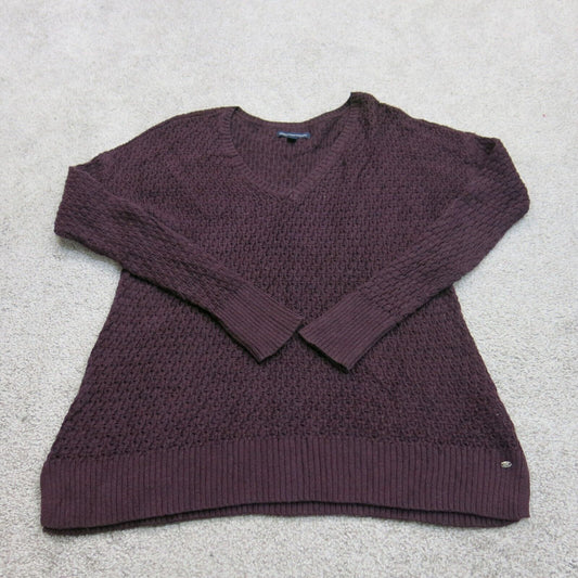 American Eagle Womens Pullover Sweater Round Neck Long Sleeves Maroon Size Small