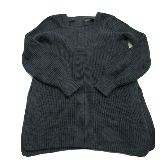 Loft Women Knitted Cardigan Sweater V Neck Balloon Sleeve Side Slit Black Size S