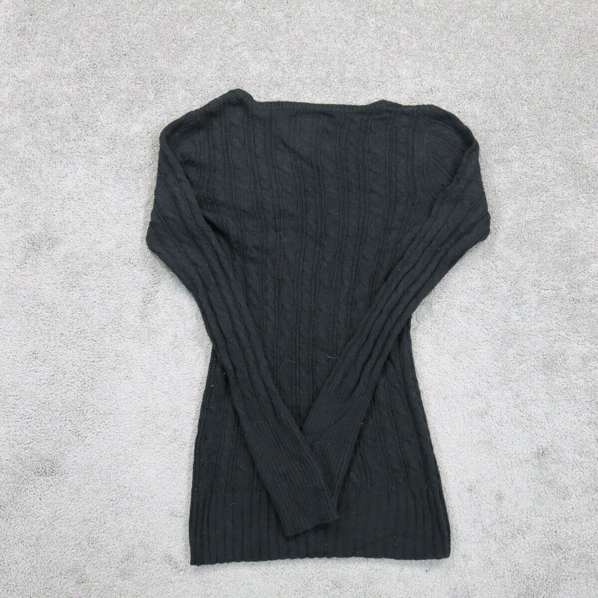 American Eagle Women Pullover Knitted Sweater Long Sleeve Logo Black Size Medium
