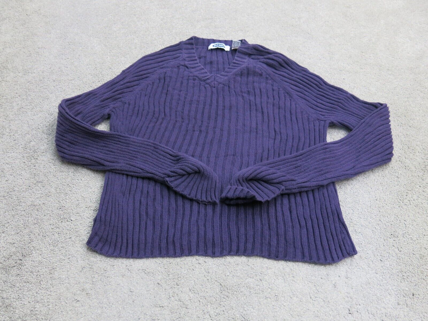 Old Navy Women Knitted Sweater V Neck Long Sleeves 100% Cotton Dark Purple Large