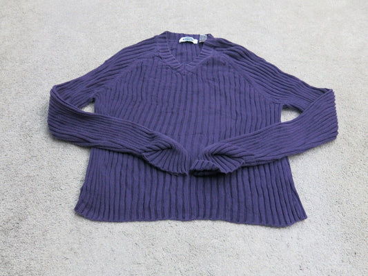 Old Navy Women Knitted Sweater V Neck Long Sleeves 100% Cotton Dark Purple Large