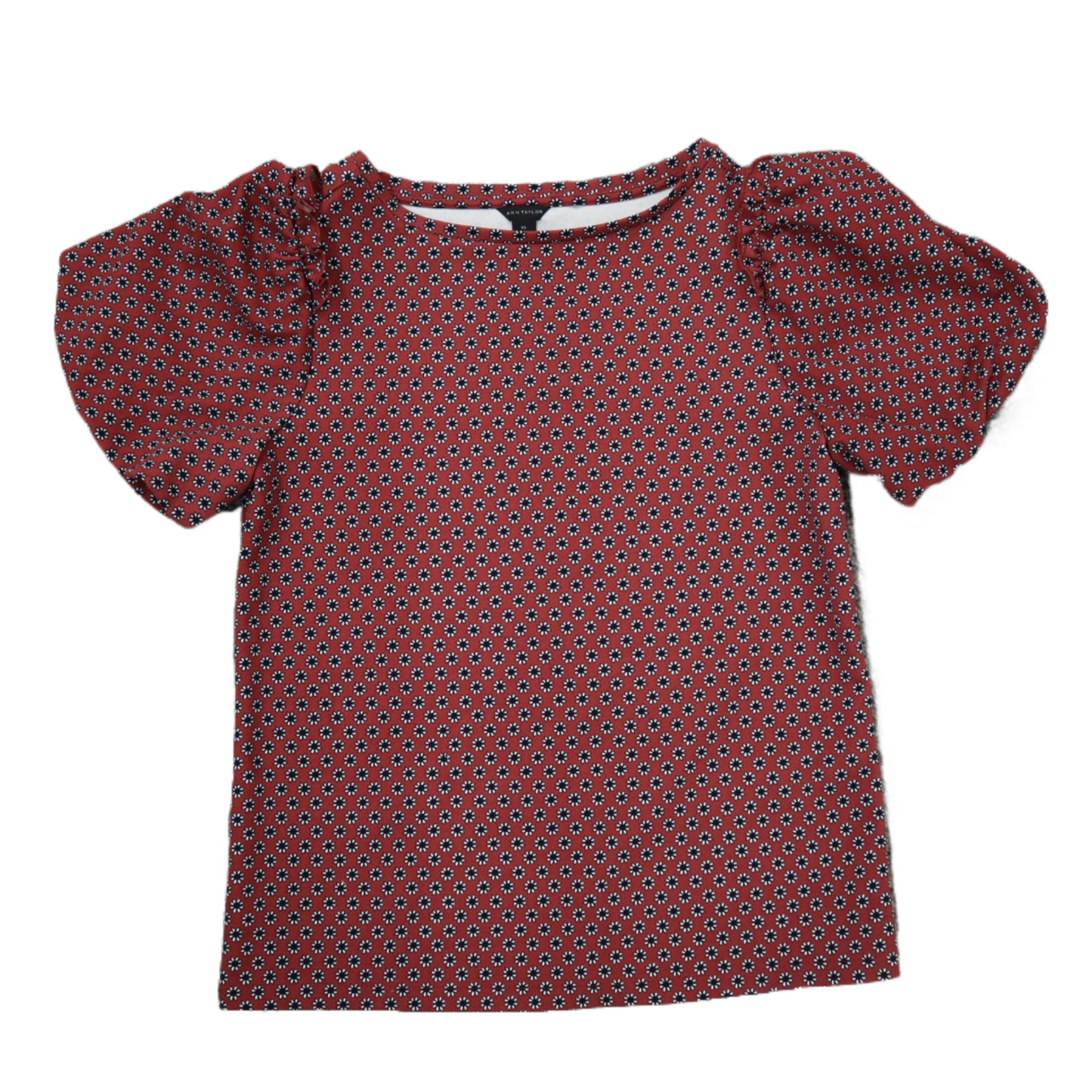 Ann Taylor Women Blouse Top Boot Neck Short Sleeve Floral Red Size X Small