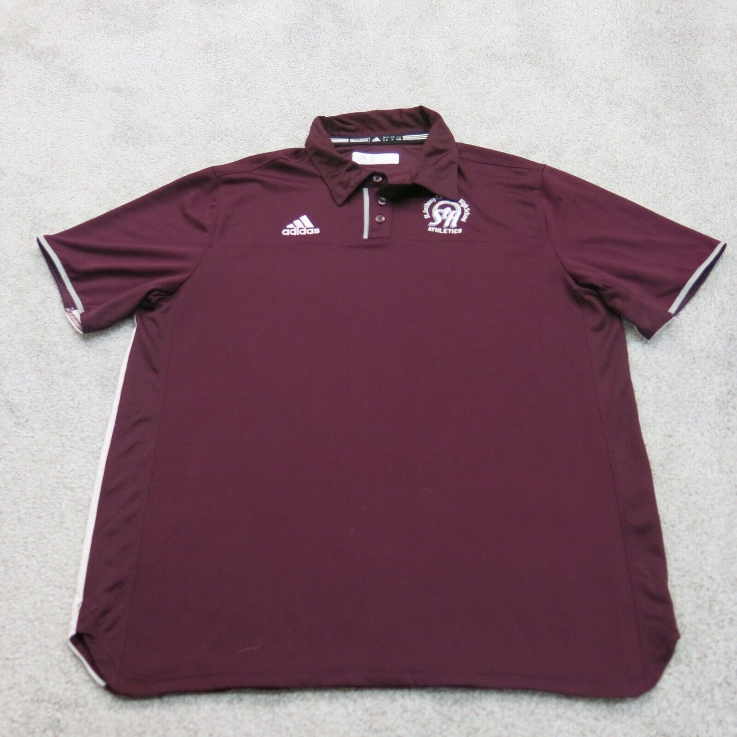 Adidas Mens Polo Shirt Short Sleeves Side Slit Front Button Maroon Size Large