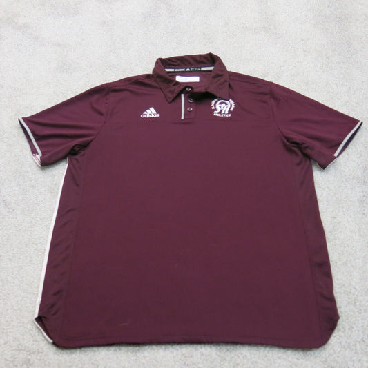 Adidas Mens Polo Shirt Short Sleeves Side Slit Front Button Maroon Size Large