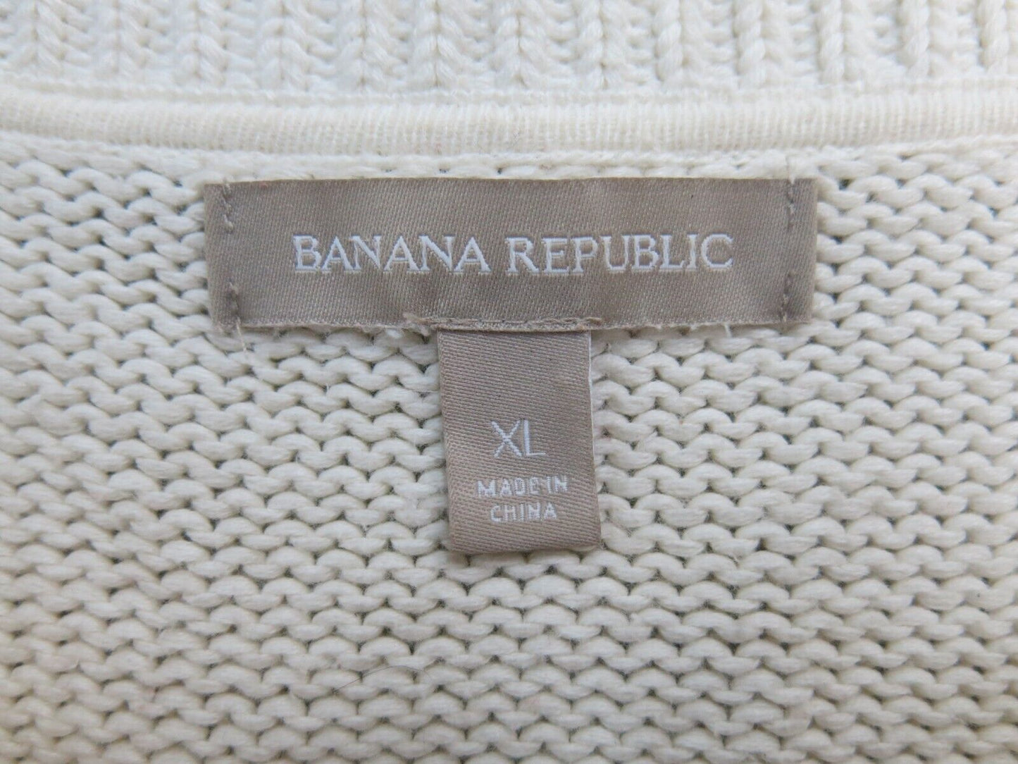 Banana Republic Womens Pullover Sweater Round Neck Long Sleeve Ivory Gray SZ XL