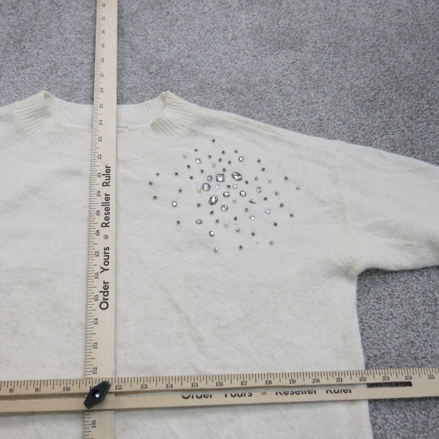 Loft Womens Knitted Sweater Long Sleeve Crew Neck Side Slit White Size Small