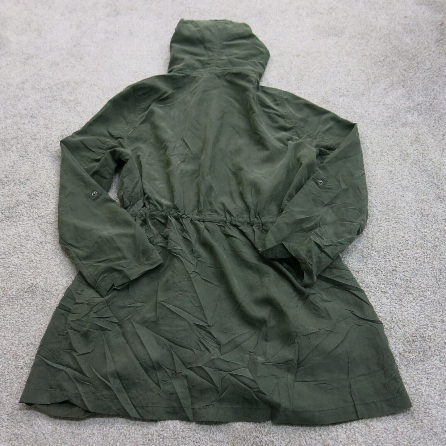 H&M Women Hooded Rain Coat Coat Full Zip Long Sleeve Pocket Olive Green Size 8