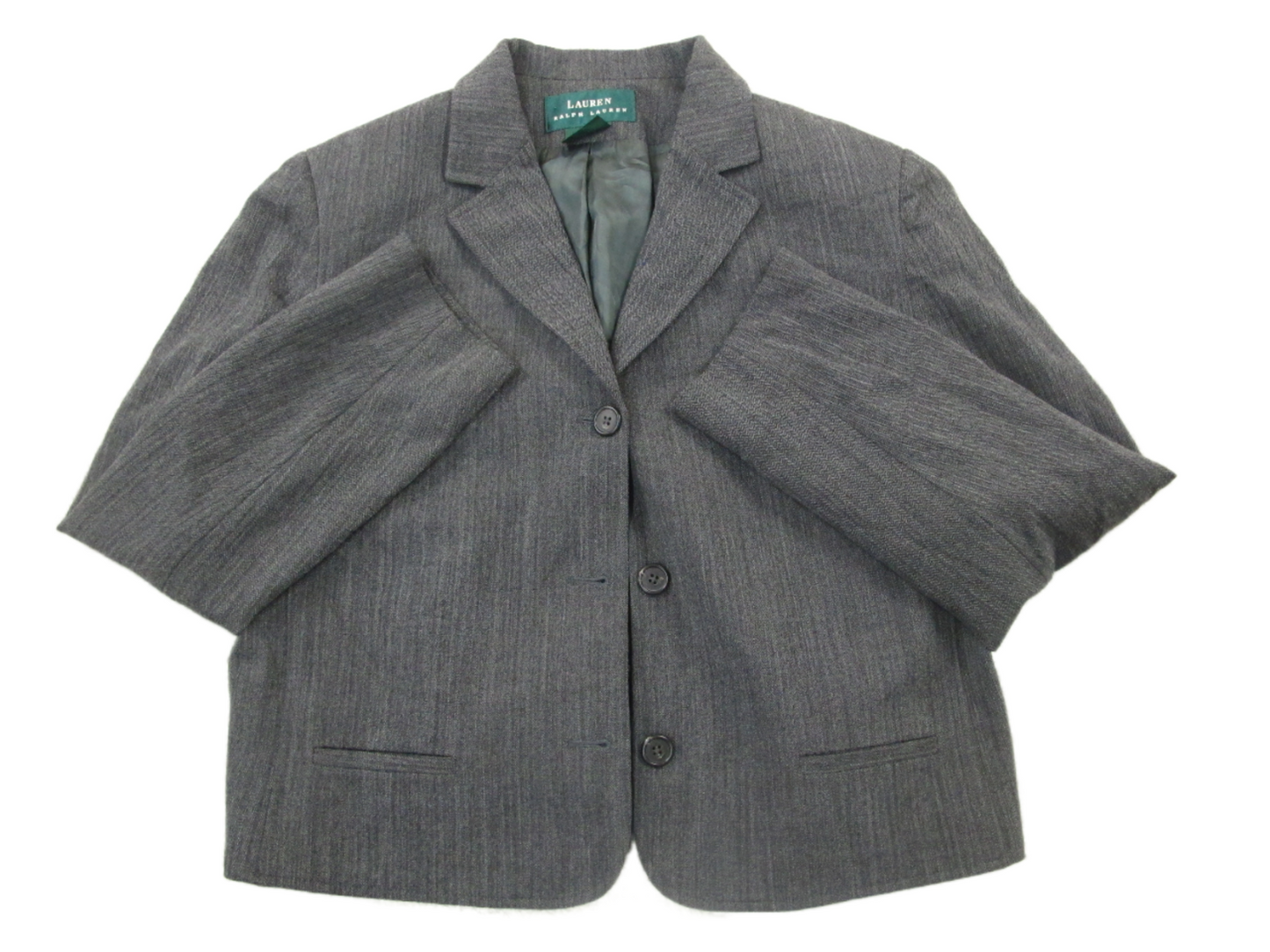 Lauren Ralph Lauren Womens Blazer Coat Single Breasted Pockets Black Gray SZ 14
