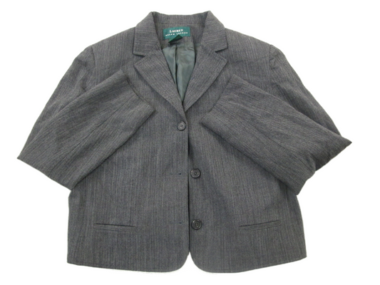 Lauren Ralph Lauren Womens Blazer Coat Single Breasted Pockets Black Gray SZ 14