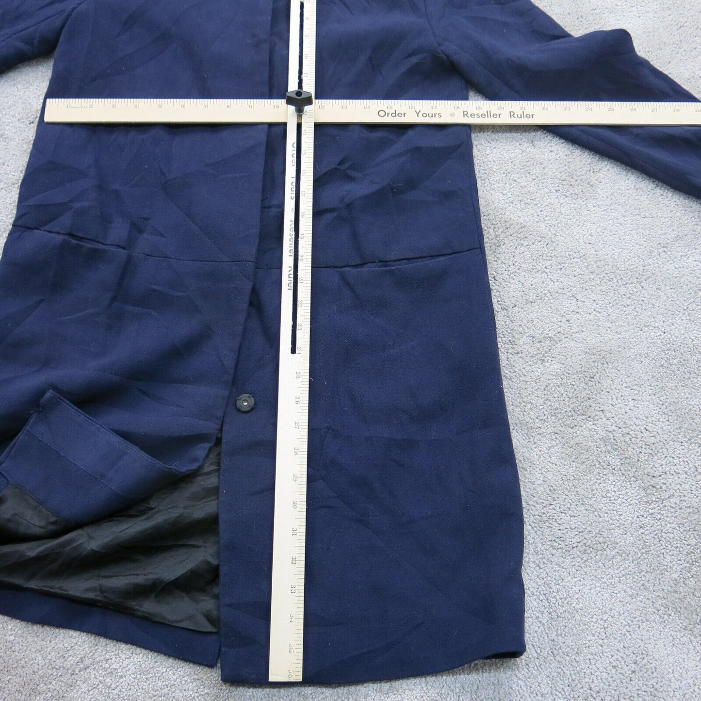 H&M Womens Long Overcoat 3/4 Sleeve Crew Neck Pockets Solid Blue Size 4
