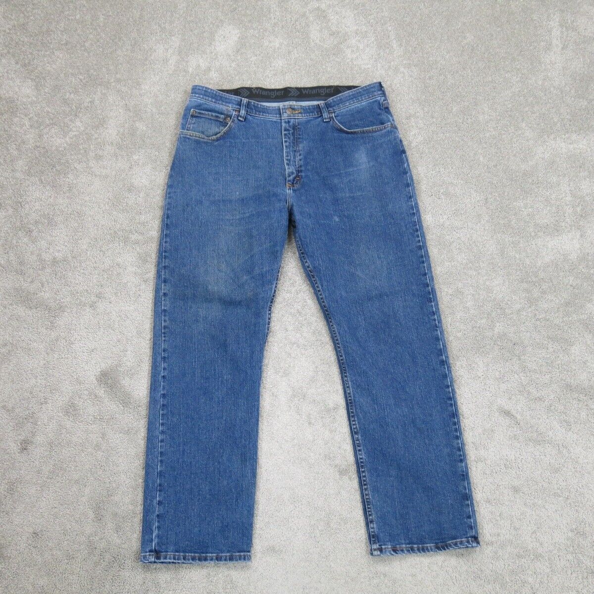 Wrangler Mens Jeans Straight Leg High Rise Stretch Cotton Blue Size W36XL30