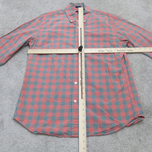 J. Crew Men Button Down Shirt Check Slim Fit Long Sleeves Pink Green Size Large