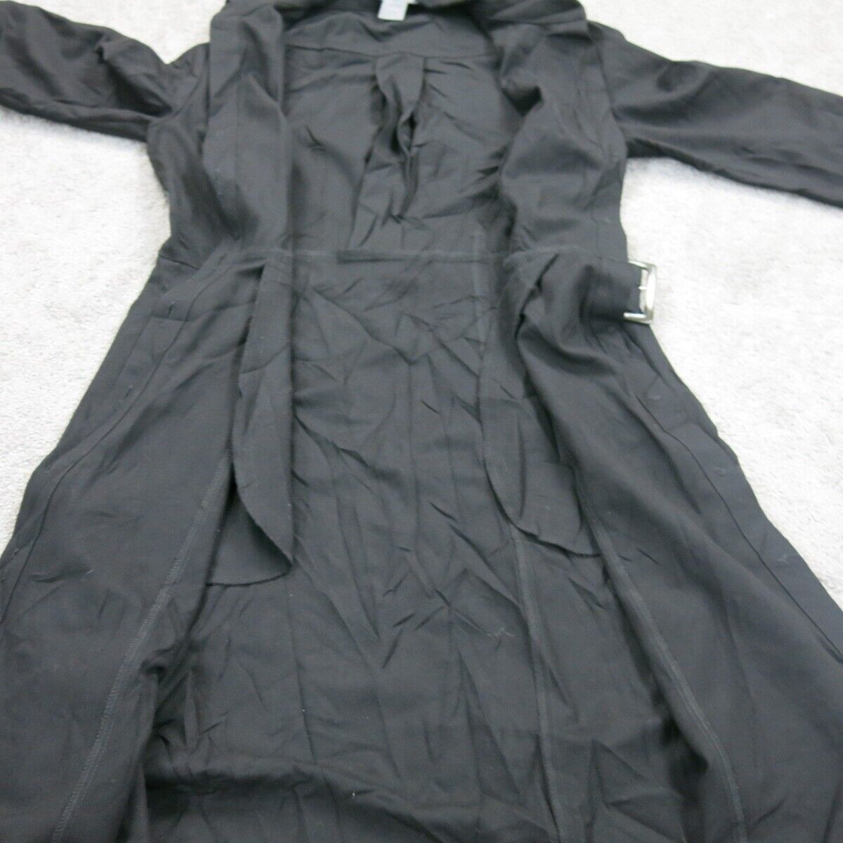 Ann Taylor Womens Trench Coat Front Button 3/4 Sleeve Belt Waist Black Size 6