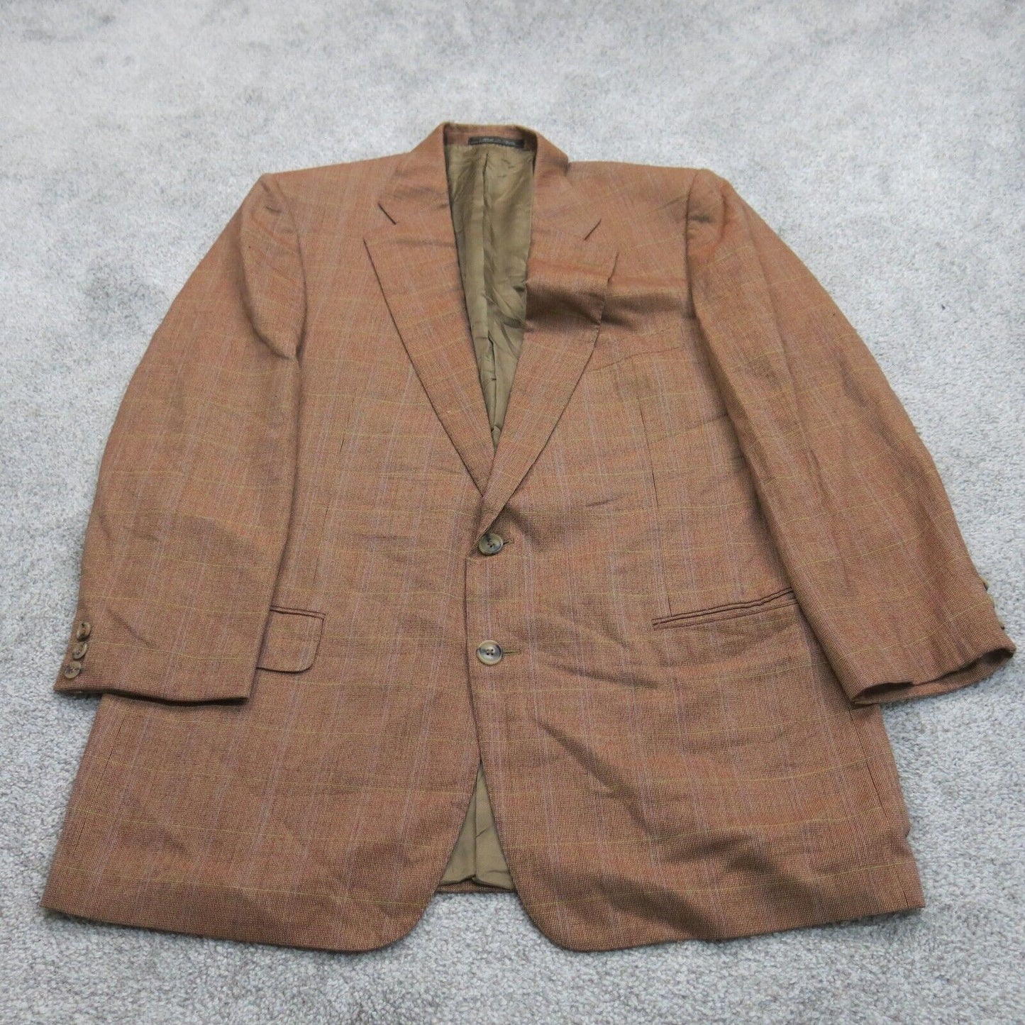 Malonfs Men Blazer Coat Single Breasted 100% Wool Long sleeves Brown Size M