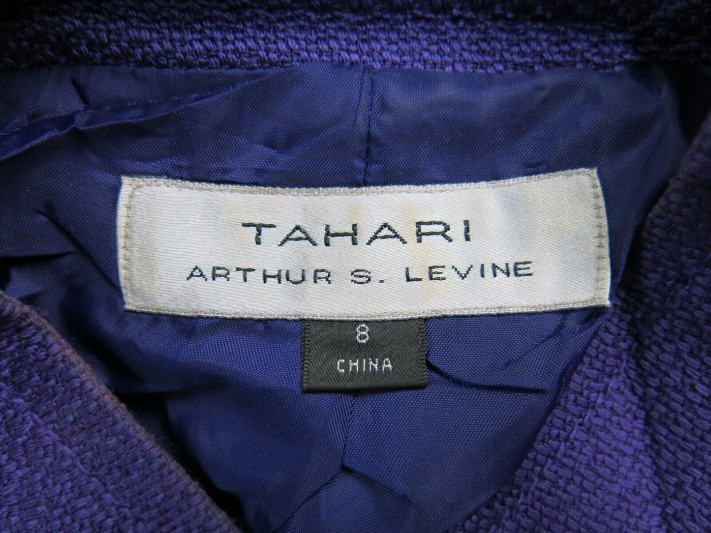 Tahari Womens Blazer Coat Open Front Long Sleeves Solid Dark Purple Size 8