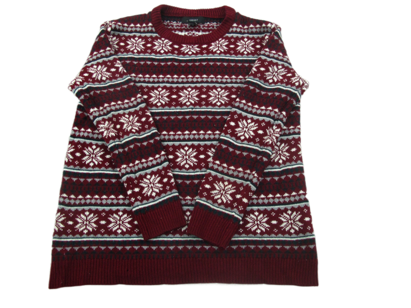 Forever 21 Womens Christmas Sweater Long Sleeves Pullover Red White Size Medium