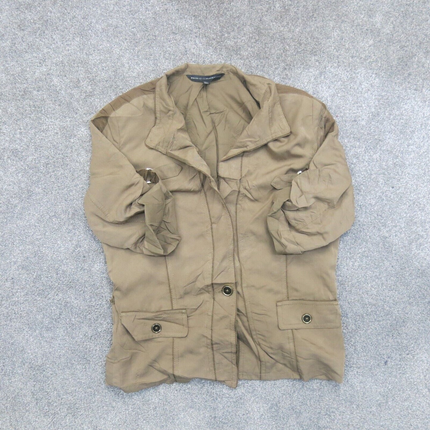 White House Black Market Women Blazer Coat Single Breasted Half Sleeve Brown 2