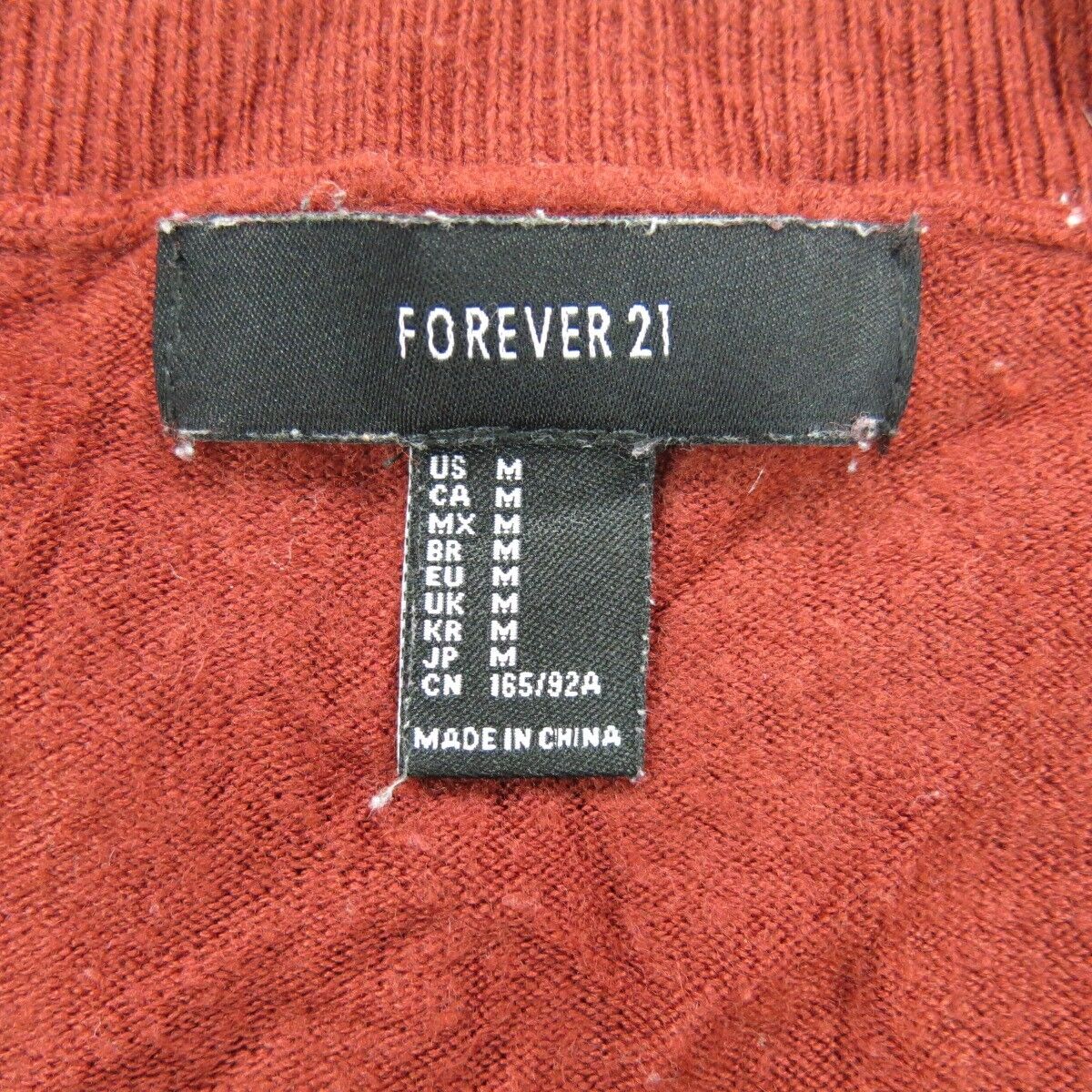 Forever 21 Men Pullover Sweater Knitted V-Neck Long Sleeves Red Size Medium