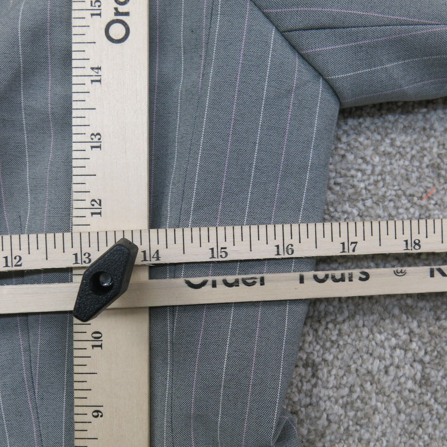 Tahari Womens Blazer Coat Striped Single Breasted Long Sleeves Pocket Gray SZ 4P