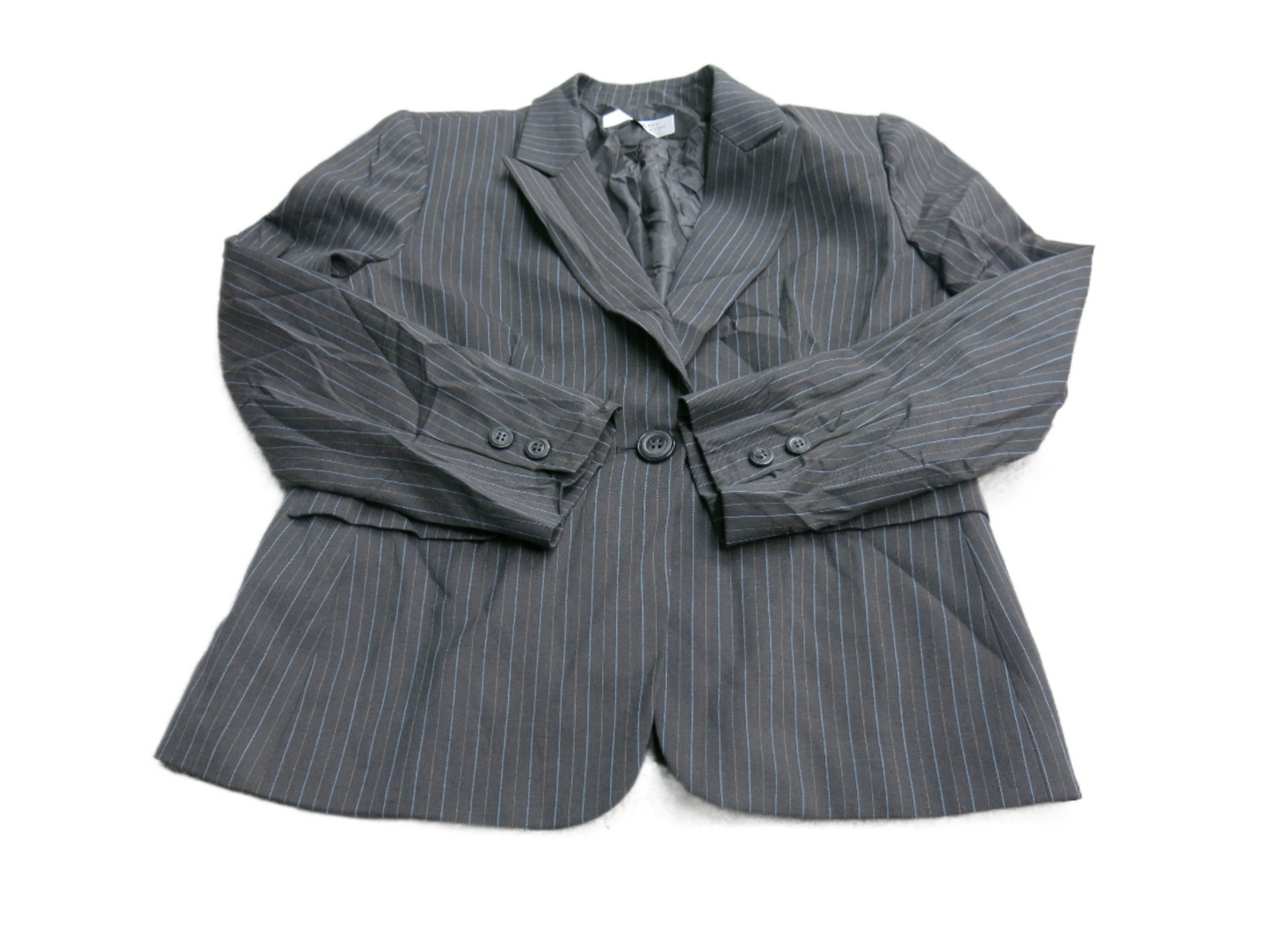 Tahari Womens Blazer Coat Single Breasted Long Sleeves Striped Black Size 14P