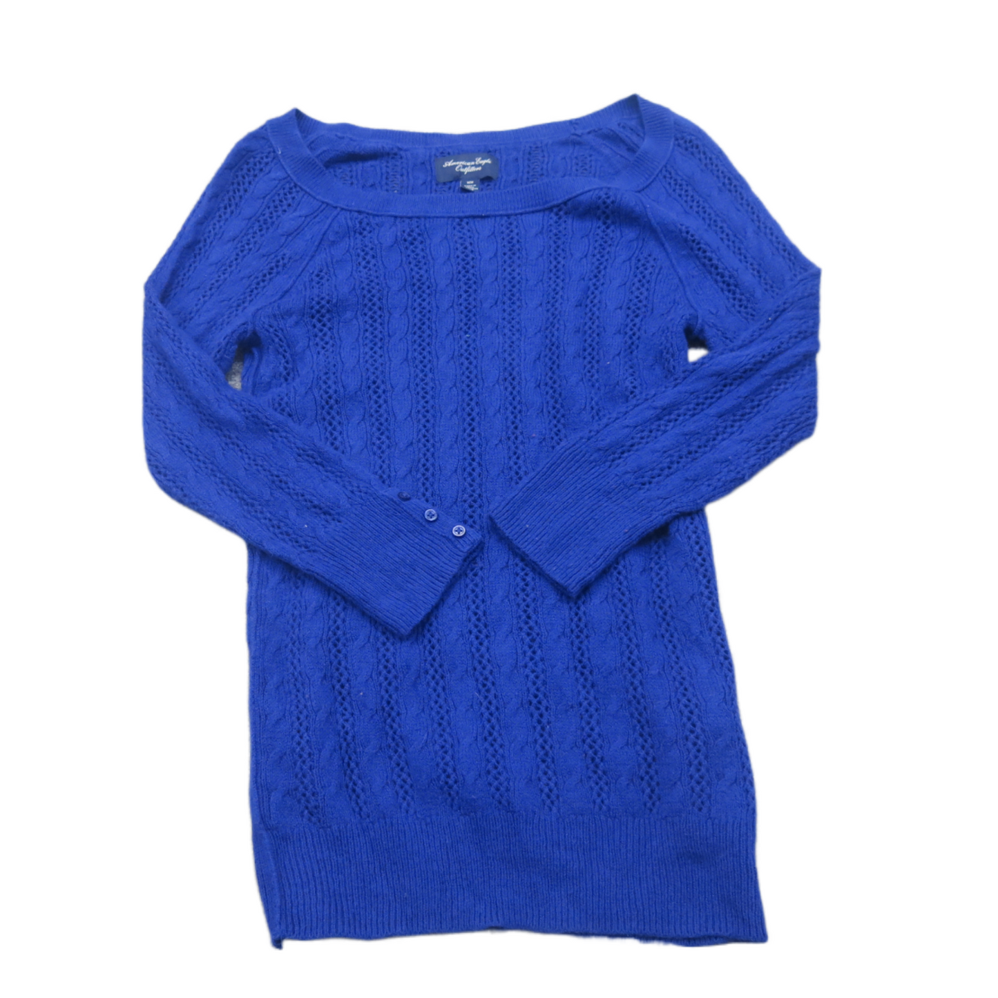 American Eagle Womens Pullover Sweater Knitted Round Neck Long Sleeves Blue SZ M
