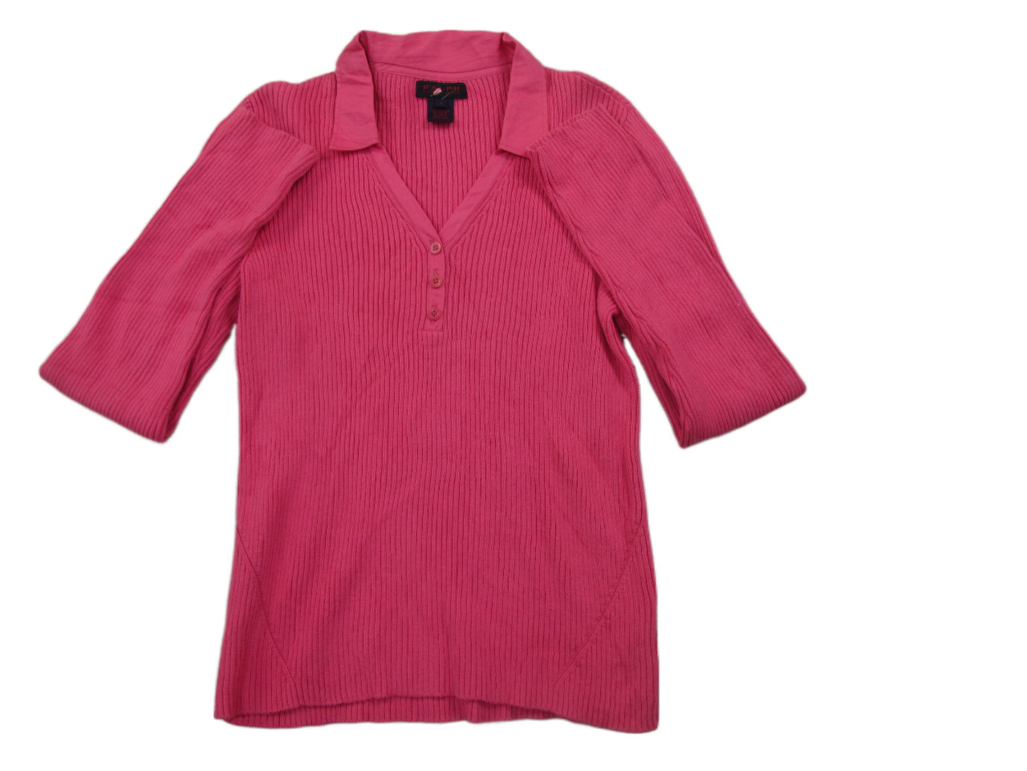 Ralph Lauren Womens Sweater V Neck Collared Long Sleeves Cotton Pink Size Large