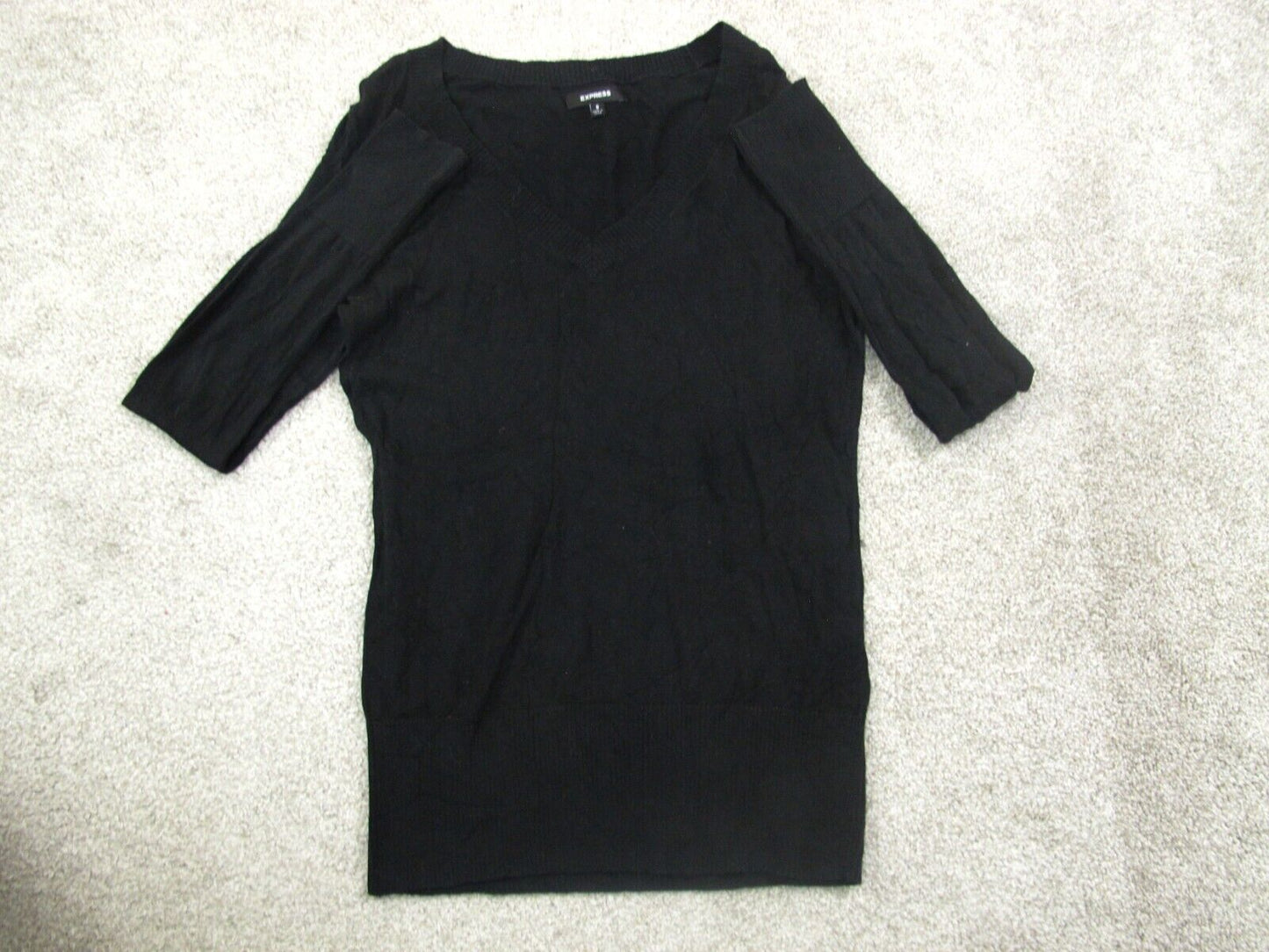 Express Womens Pullover Knitted Sweater V Neck Long Sleeve Black Size Small