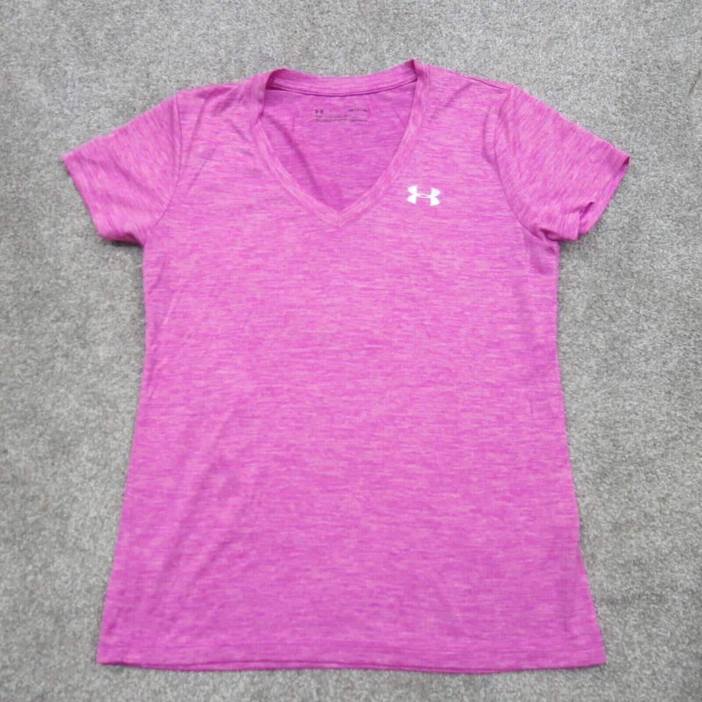 Under Armour Tee Mens Heather Purple Size Small Heatgear Loose Short Sleeve Logo